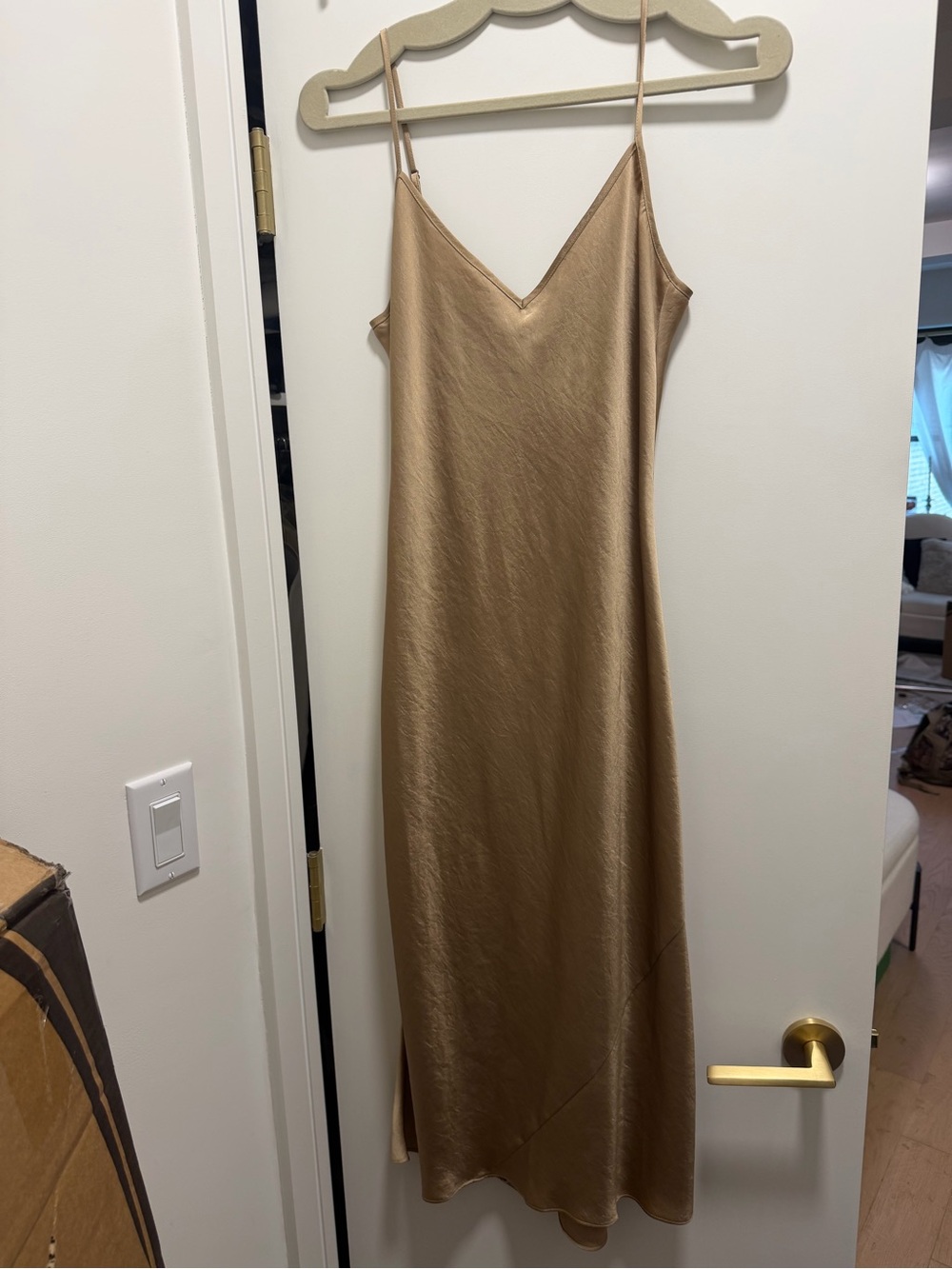 ARITZIA Wilfred Camel Satin Slip Dress - Sz S